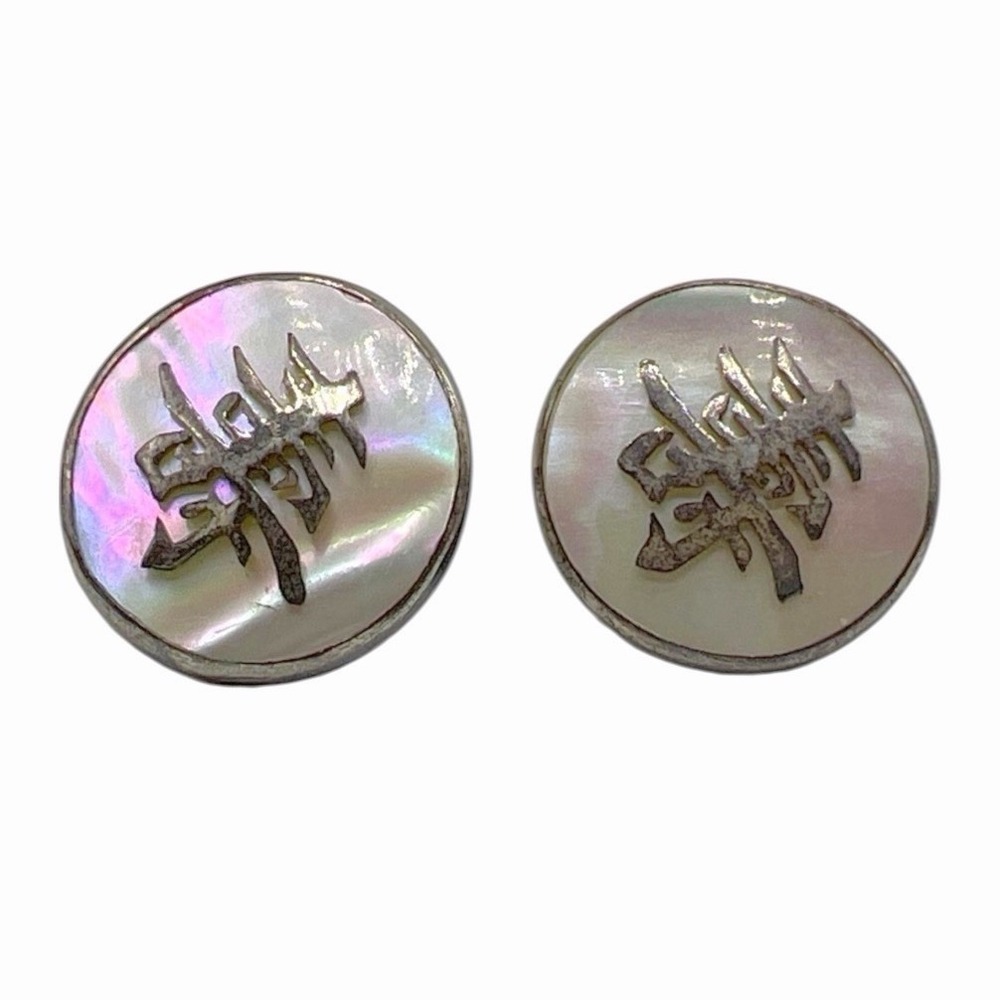 Vintage Chinese Hong Kong Sterling Silver Mother Pearl MOP Earrings Clip On